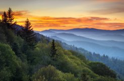 Great Smoky Mountains National Park Scenic Sunrise Landscape at Oconaluftee Overlook between Cherokee NC and Gatlinburg TN